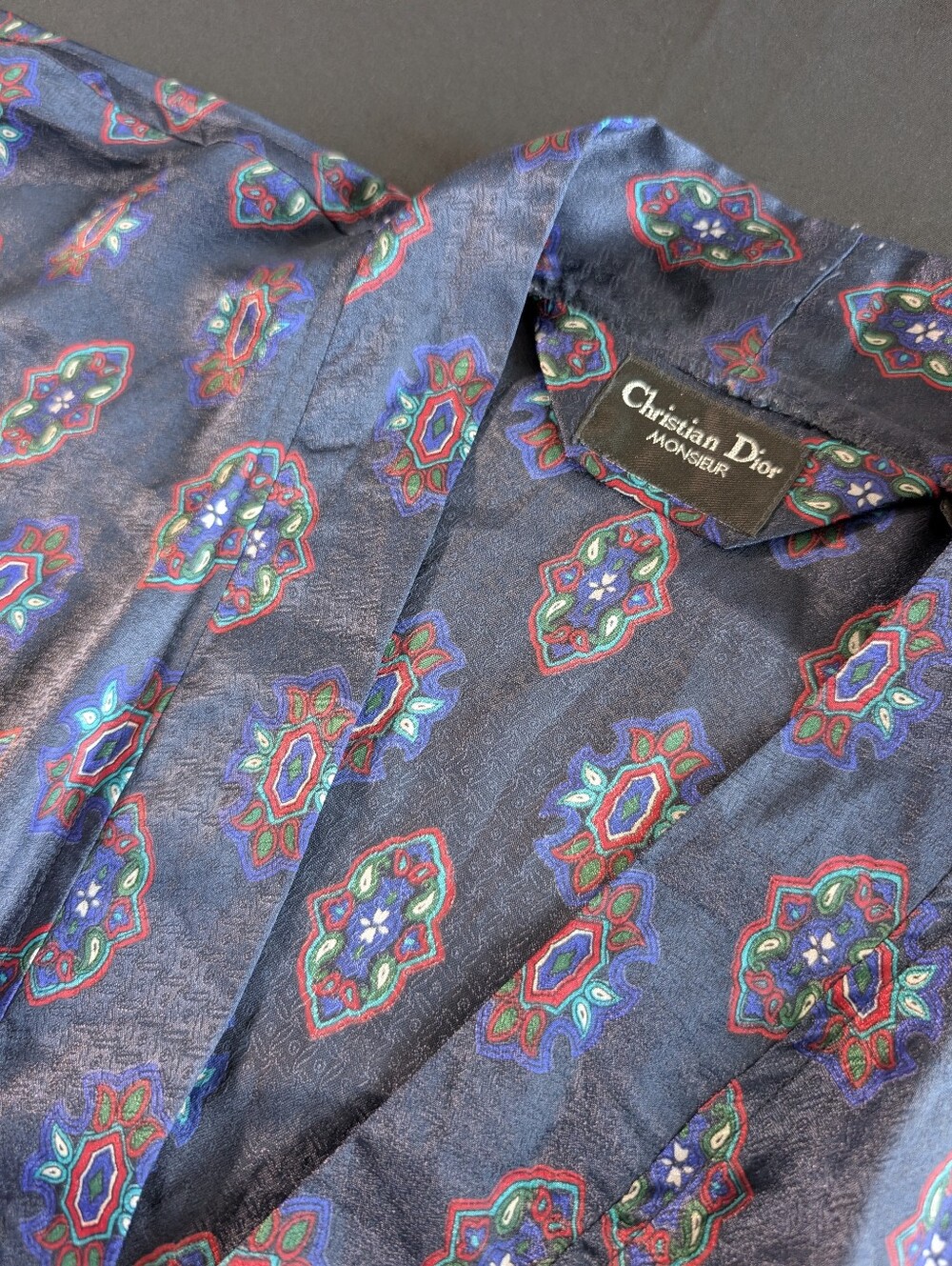 Christian Dior Navy Kimono With Multicolor Medallion Print One Size